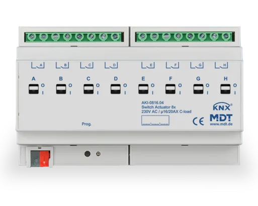 KNX Switch Actuator 8-channel, 8 SU MDRC, 16/20 A, 230 V AC, C-load, industry, 200 μF