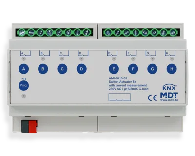 KNX Switch Actuator 8-channel, 8 SU MDRC, 16/20 A, 230 V AC, C-load, industry, 200 μF,