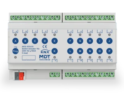 KNX Switch Actuator 16-channel, 8 SU MDRC, 16 A, 230 V AC, C-load, standard, 140 µF