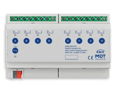 KNX Switch Actuator 8-channel, 8 SU MDRC, 16 A, 230 V AC, C-load, standard, 140 μF,