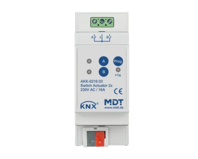 KNX Switch Actuator 2-channel, 2 SU MDRC, 16 A, 230 V AC, compact, 70 µF, 10 ECG, Secure