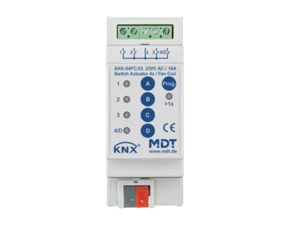 KNX Switch Actuator 4-channel, 2 SU MDRC, 16 A, 230 V AC, compact, 70 µF, 10 ECG, Fan coil