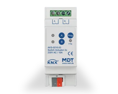 KNX Switch Actuator 2-channel, 2 SU MDRC, 10 A, 230 V AC, C-load, standard, 140 μF, Secure