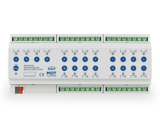 KNX Switch Actuator 20-channel, 12 SU MDRC, 16 A, 230 V AC, C-load, standard, 140 μF, Secure
