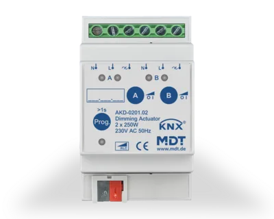 KNX Dimming Actuator 2-channel, 3 SU MDRC, 250 W, 230 V AC,