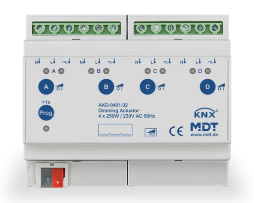 KNX Dimming Actuator 4-channel, 6 SU MDRC, 250 W, 230 V AC,
